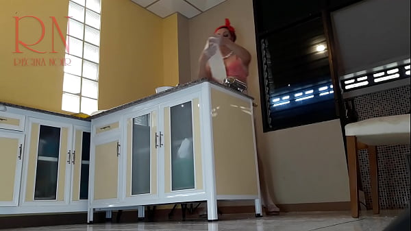 Nudist housekeeper Regina Noir cooking at the kitchen. Naked maid makes ravioli. Naked cooks. Spy camera. Bra 3
