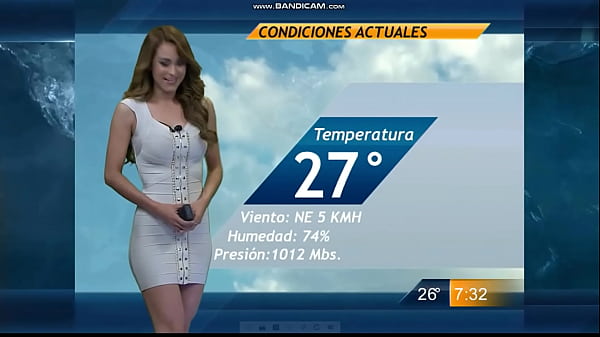 sexy news anchor  with  sexy  figure  on live tv channel