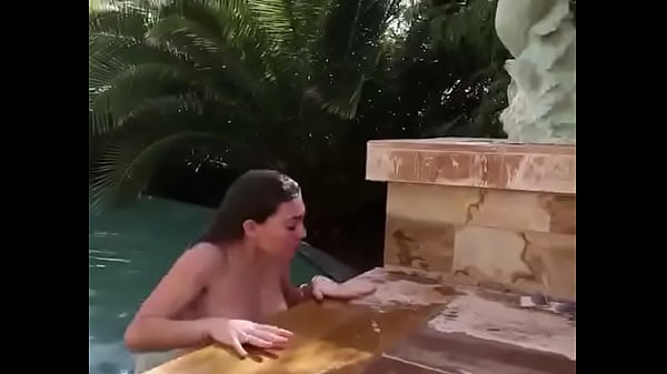 hot brunette natural tits on swimming