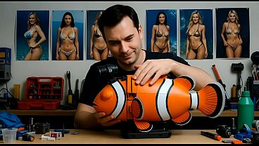 Clownfish robot android with a camera films women underwater. – Free HD Porn Video
