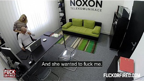Horny blonde secretary fucks her boss in the office