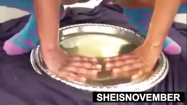 Chubby Black Hottie Msnovember Squatting and Covered In Oil With Saggy Titties and Nipples Exposed While Pee Peeing on Sheisnovember – Free HD Porn Video