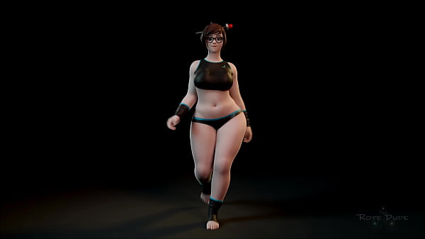 Sexy walking overwatch girl with wide hips and big breasts