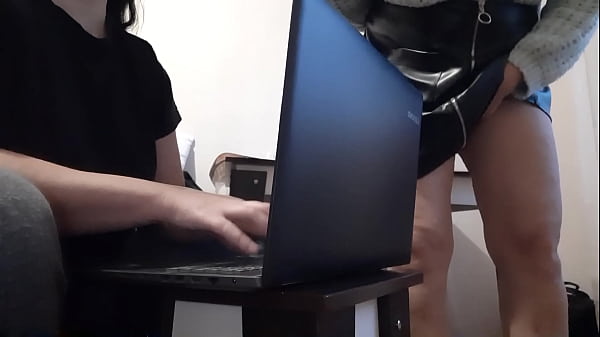 While my secretary is typing a report in the office, I am masturbating next to her