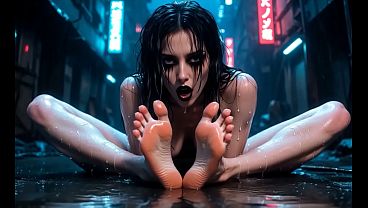 Nyx Loops - cyberpunk goth tasting and licking her feet in an alley - AI Generated – Free HD Porn Video
