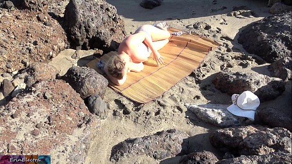 Peeping voyeur fucks blonde MILF on the beach