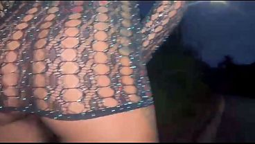 Married woman masturbating in public and giving head to her cuckold husband in the middle of the street, orgasming twice.