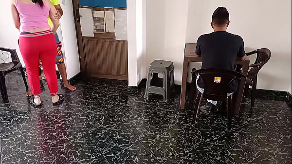 My cuckold husband has breakfast while his friend breaks my ass with his big cock: while he's distracted, his friend fucks me hard until he makes me pregnant