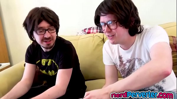 Blonde stunner giving BJs to two nerds – Free HD Porn Video