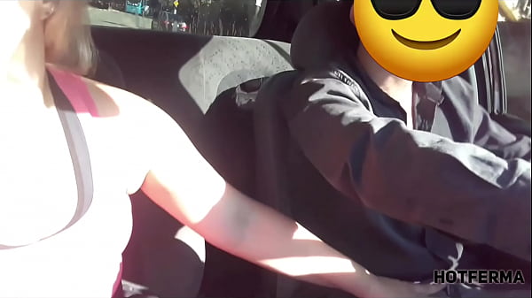 Naughty blonde fucking with the driver on the busy street