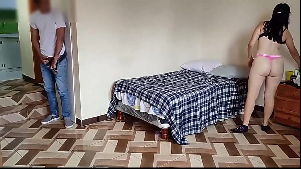 Fucking my maid hard in the room: I spy on my maid while she takes off her clothes and she discovers me when I masturbate – Free HD Porn Video