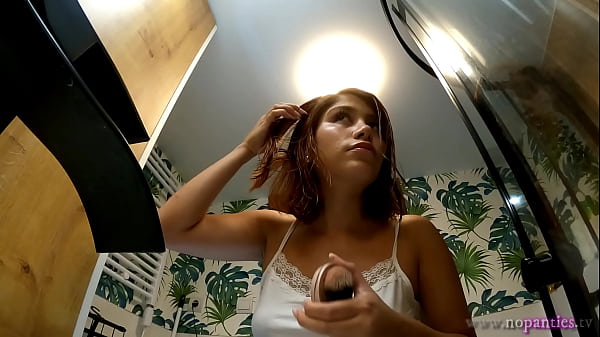 Hot sexy tight pussy redhead girlfriend in the bathroom no panties tases in a miniskirt – Free HD Porn Video