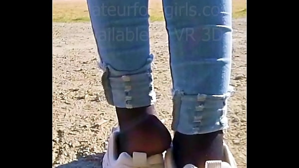 Girl slips out of her sweaty stinky fila sneakers and shows off her sweaty nylons