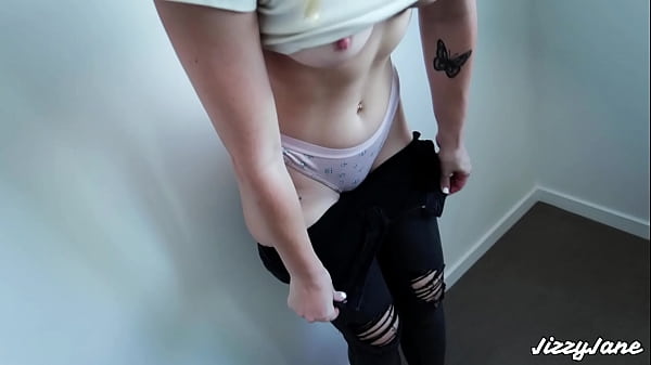 Cum in panty and black denim jeans after rubbing my smooth tight pussy