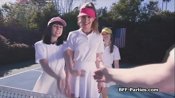 Foursome with kinky teens at the tennis court