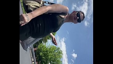 Wifeyy sexy public parking lot in short skirt