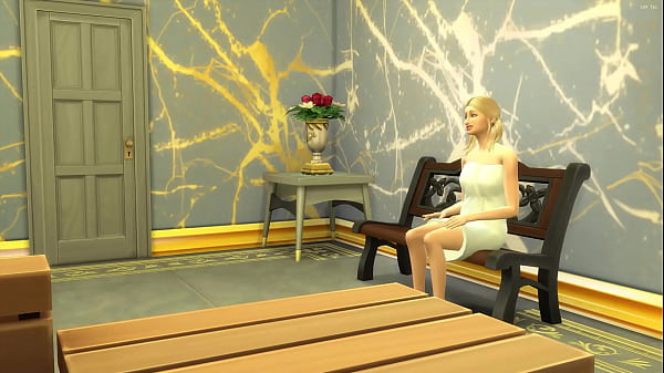 Hot Blonde stepdaughter gives her stepdad a massage in her new salon