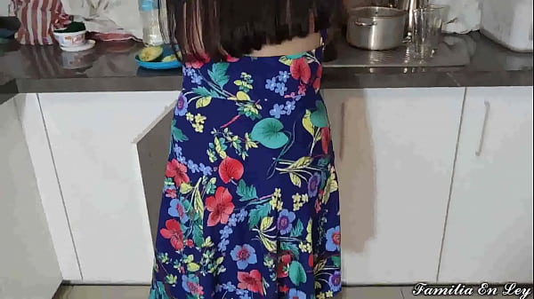 Annoyed stepfather takes advantage of his stepdaughter in the kitchen