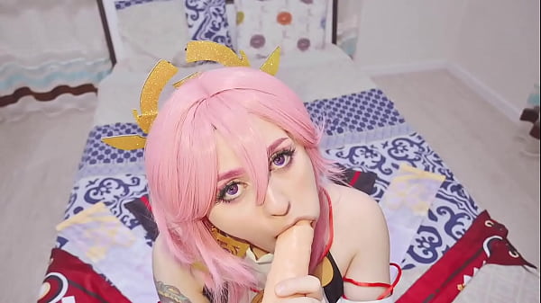 Dirty gamer's dream about Yae Miko from Genshin Impact: Rough sex until cumshot on virgin pink pussy