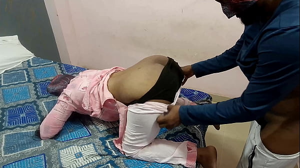 Aunty was in doggy position due to back pain, the boy pulled down her panty and inserted his penis