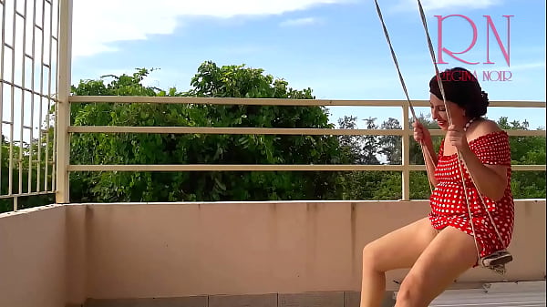 Cute housewife has fun without panties on the swing. Slut swings and shows her perfect pussy. Slow Motion. c1
