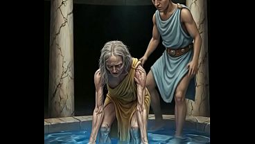 An elderly woman is taken to a magical spring to become a stunning woman.